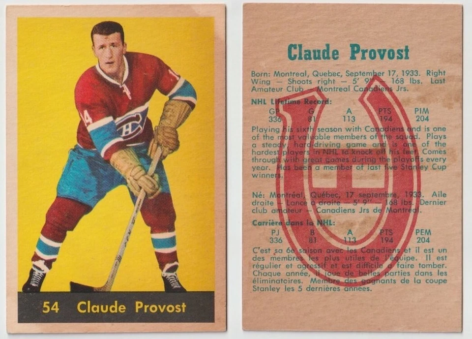 1960/61 Parkhurst Parkie 60-61 Hockey Card #54 Claude Provost Canadiens - Image 1 of 1