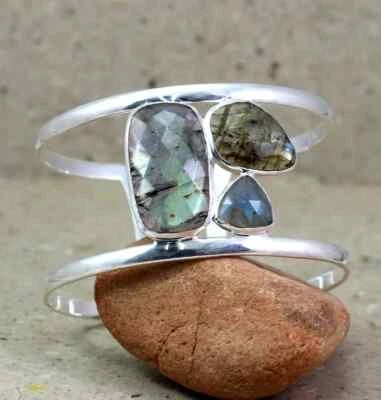 Fire Sterling silver Bold Fire Labradorite cuff Bangle 925 Gemstone - Image 1 of 3