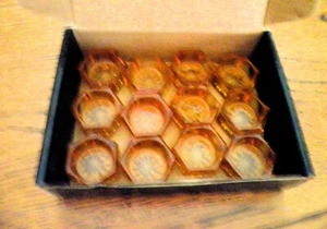 Amber Crystal Open Salt  Hexagon Flower Cut Base Vintage 12 Count - Picture 1 of 4