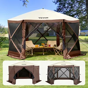 VEVOR Pop Up Gazebo Tent Pop-Up Screen Tent 6 Sided Canopy Sun Shelter Brown - Picture 1 of 12