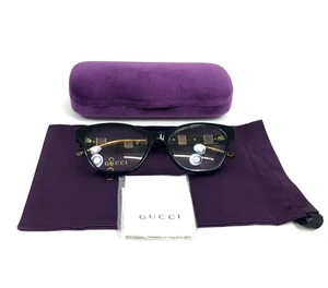 Gucci Eyeglasses Frames GG0600G 001 Black Brown Gold Cat Eye Full Rim 54-18-140 - Picture 1 of 14