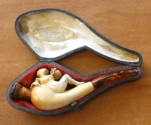 Vintage Meerschaum Sepiolite Tobacco Pipe Hand Carved with Case Rotterdam 4.75" - Picture 1 of 13