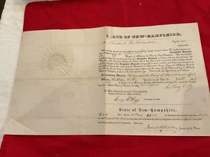 246 GOV STEELE SIGNED New Hampshire General Commission 1846 NICE DOCUMENT SEAL - Picture 1 of 11