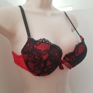 34A Schwarz Spitze über Blutorange Extrem Push Up BH Markenlos Super Sexy Hilfe - Bild 1 von 10