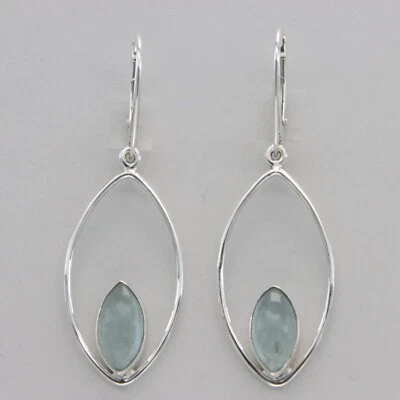 Pendientes colgantes azul ovalados aguamarina con cierre de palanca - PLATA ESTERLINA 925 #20e Foto 1 de 4