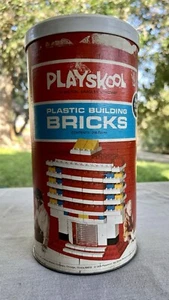 Vintage 1970 Playskool Milton Bradley Plastic Building Bricks - Canister # 530 - Picture 1 of 8