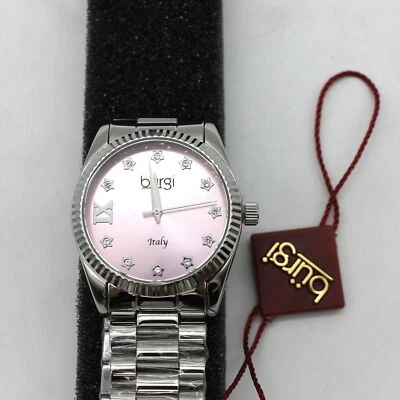 burgi Designer Quartz Crystal Pink Dial Ladies Watch Italy MSRP $695 - image 1 of 4