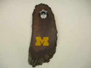 Vintage Handmade University of Michigan U of M Wood Slab Rustic Bottle Opener - Picture 1 of 4