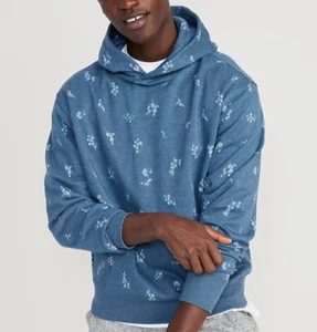 Old Navy Hoodie Men's XL Blue Floral Fleece Pullover Popover Hooded Sweatshirt - Picture 1 of 10