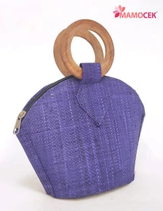 BORSA Borsina busta pochette bustina rafia viola legno cm20x15x8 estate mare - Foto 1 di 3