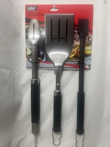Grill Tool Set New Weber Precision 3 Piece Stainless Tongs Spatula & Brush - Picture 1 of 3