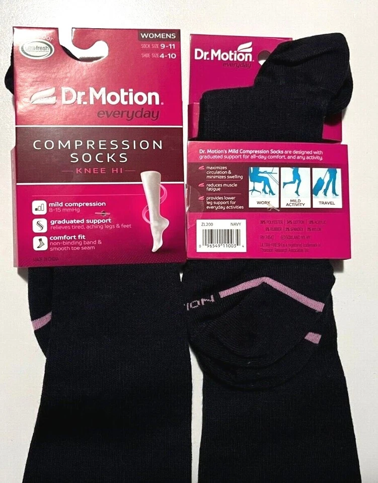 Meias femininas Dr. Motion compressão leve 8-15 mmHg joelho-oi, 2 pares - Imagem 1 de 1