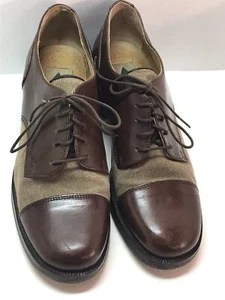 Vintage Aldo Lace-Up Cap Toe Derby Brown Fabric, Size 38, Made In Italy - Bild 1 von 14