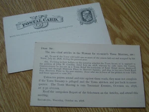 1878 Brookline MA Postales de la ciudad aviso de reunión tarjeta de un centavo - Imagen 1 de 4