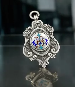 ANTIQUE ca. 1899 MEDAL Pendant WHH sport Birmingham SILVER Victorian enamel 17gr - Picture 1 of 21