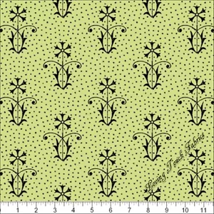QT FRISCH "BUCHSTABENSTICH" 24058-H BLUMEN PUNKTE GRÜNER STOFF PREIS @ 1/2 YD - Bild 1 von 1