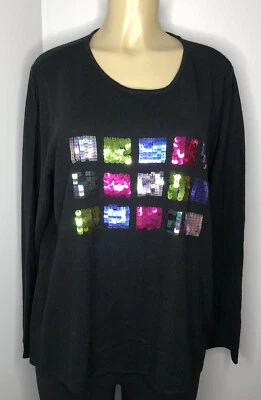 Suéter para mujer Stitches In Time manga larga lentejuelas acento negro 1X usado WT Foto 1 de 4