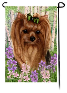 Primavera Flores Jardín Bandera - Yorkshire Terrier Yorkie Abrigo Largo - Imagen 1 de 1