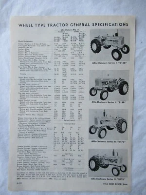 1964 Allis-Chalmers D15 D17 D10 D12 Tractor Specification Data Sheet - Image 1 of 2