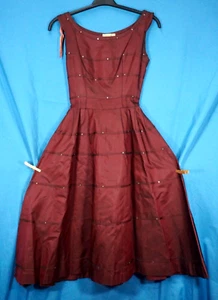 VTG Jonathan Logan BURGUNDY TAFFETA Party Tea Dress RHINESTONES Damaged As-Is XS - Picture 1 of 12