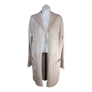 White + Warren 100% Cashmere Cardigan Hooded Long Grey Open Front Women's Large - Picture 1 of 4