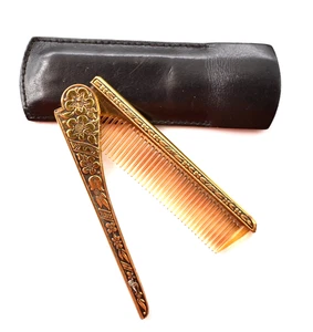 Kamm Schnurrbart Voyage Metall goldenes Muster Blumen Schnurrbartkamm - Bild 1 von 10