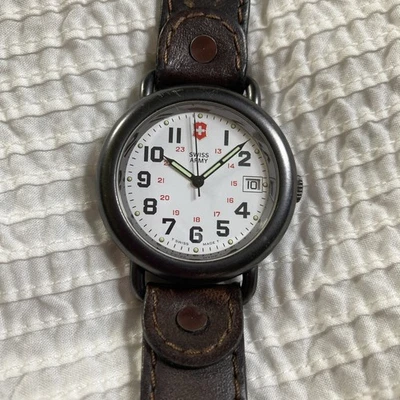 Swiss Army Men’s Cavalry 24-Hour Gunmetal Watch Leather Band for Parts or Repair - Image 1 of 4