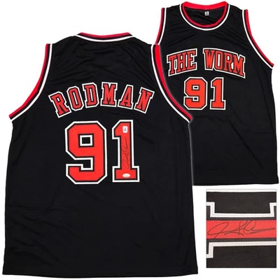 Chicago Bulls Dennis Rodman Autographed Signed Black Jersey JSA - Image 1 of 4