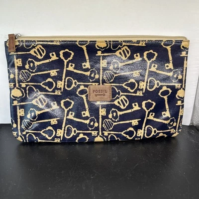 Bolso de Viaje FOSSIL Llave-Por Lona Recubierta Llaves Esqueleto Bolsa Bolso sin asas Azul Tostado 10.5 Foto 1 de 4