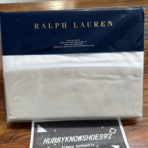 Ralph Lauren Dover Street Pique Border Sateen Ashmont Gray King Flat Sheet ~ NEW - Picture 1 of 6