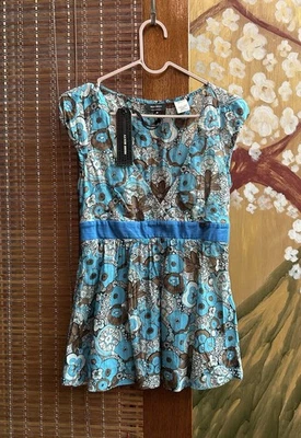 Y2K Miss Sixty Floral Print Cotton Silk Blend V-Neck Babydoll Top Size S NEW - Image 1 of 4