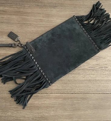 ТРЕНЕР 1941 черная замша бахрома TURNLOCK кошелек с ремешком сумочка сумка - Изображение 1 из 4