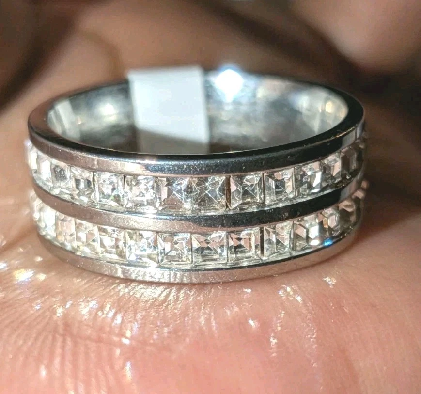 316 Stainless Steel Shiny unisex Ring Inlaid Simulated diamond Ring, Suitable... - Image 1 of 4