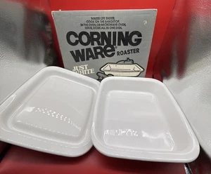 Vtg Corning Ware Just White A-21-W Open Roaster & MW3 Browning Grilling Plate - Picture 1 of 14