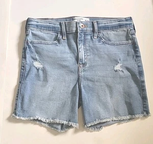 Abercrombie Kids 15/16 Blue Jean Shorts High Rise Biker Frayed Hem Stretch - Picture 1 of 14