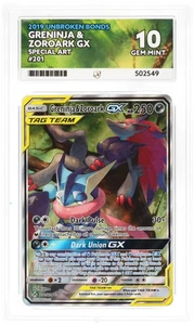 ACE 10 Perfect Greninja & Zoroark Gx Alt Art Unbroken Bonds 201/214 Ace Label - Bild 1 von 3