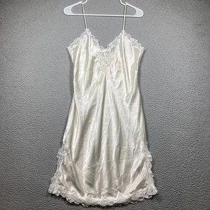 Vintage Victoria's Secret Slip Dress Women's Medium Ivory Satin Lace Knee Length - Picture 1 of 14
