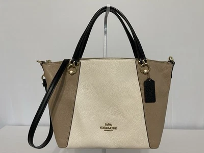 COACH Kacey Satchel Pebble Leather Shoulder Crossbody Bag Gold Chalk Multi - Image 1 of 4