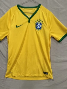 Nike Men's 2014 World Cup Soccer Jersey Brazil Yellow Medium Official Authentic - Picture 1 of 7