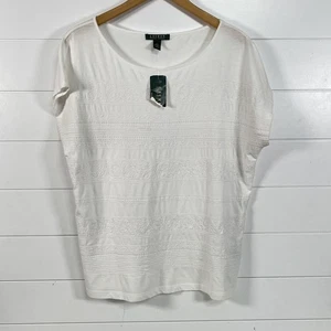 Lauren Ralph Lauren Shirt Womens Large White Embroidered Short Sleeve Cotton NWT - Picture 1 of 9