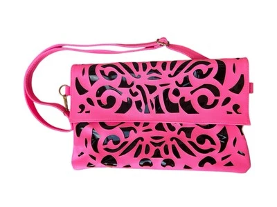 PINK HEART SCROLL Bolsa de Ombro Corte a Laser Aba Dobrável Alça Ajustável NOS - Imagem 1 de 4