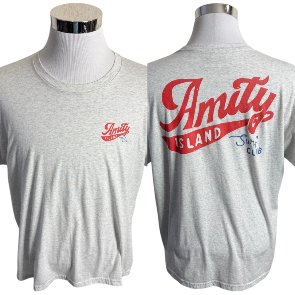 Jaws Amity Island T-Shirt Men's XL Silver Shark Movie Graphic Short Sleeve - Image 1 of 4