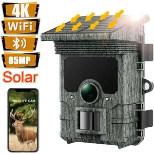 Solar Powered WiFi WiFi Bluetooth 4K 85MP Trail Camera Wildlife Hunting Game - Picture 1 of 11