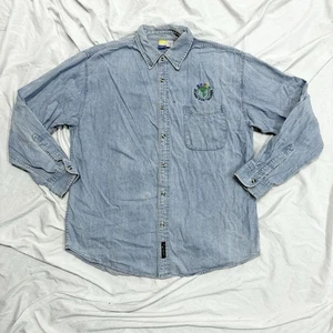 Vtg 90s Stand For Children Embroidered Long Sleeve Blue Denim Shirt Adult L - Picture 1 of 10