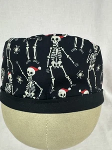 Men/Women Surgical Scrub Cap /Chemo Hat/Lined Skeleton Santa Red Hat 100% Cotton - Picture 1 of 5
