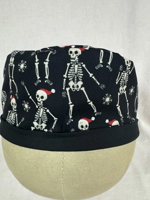 Men/Women Surgical Scrub Cap /Chemo Hat/Lined Skeleton Santa Red Hat 100% Cotton - Image 1 of 4
