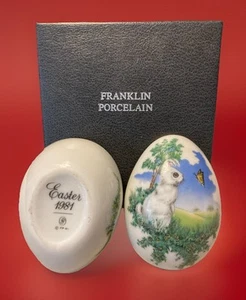 Franklin 1981 porcelana huevo de conejo de Pascua cerámica plato de baratija con caja original - Imagen 1 de 11