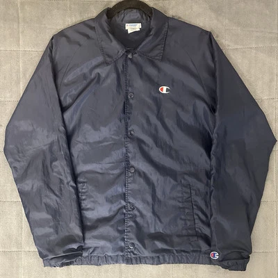 Винтажный чемпион трек куртка 90-х кнопка дождя пальто темно-синий мужской размер средний - Изображение 1 из 4