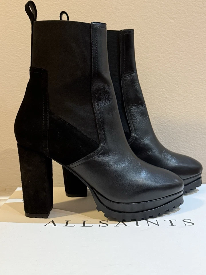 Botín AllSaints Sahara Chelsea Tacón Plataforma Puntiagudo Negro Talla 8 Foto 1 de 4