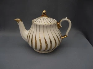 Sadler gold and ivory stripe teapot small size 2 cup pot cute elegant 1940s - Picture 1 of 8